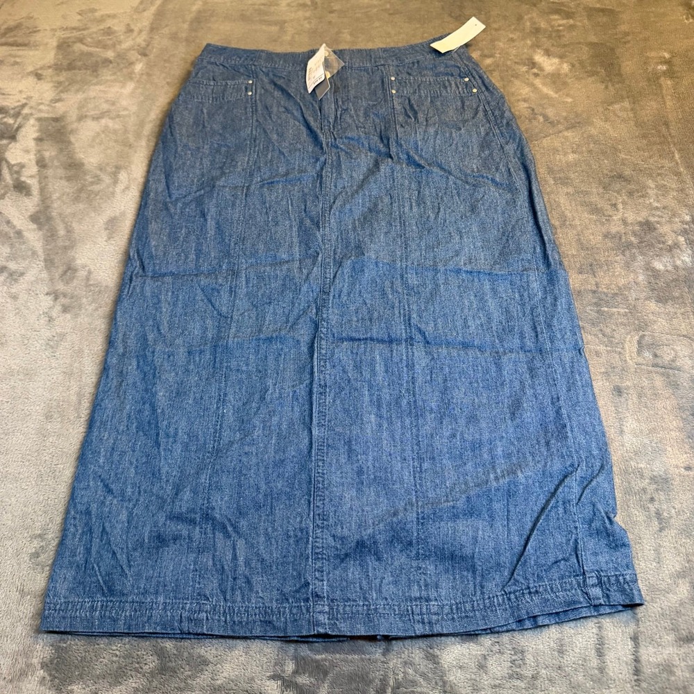 Christopher and Banks Denim Maxi Skirt Womens 4 Petite Blue Cotton Long Pockets